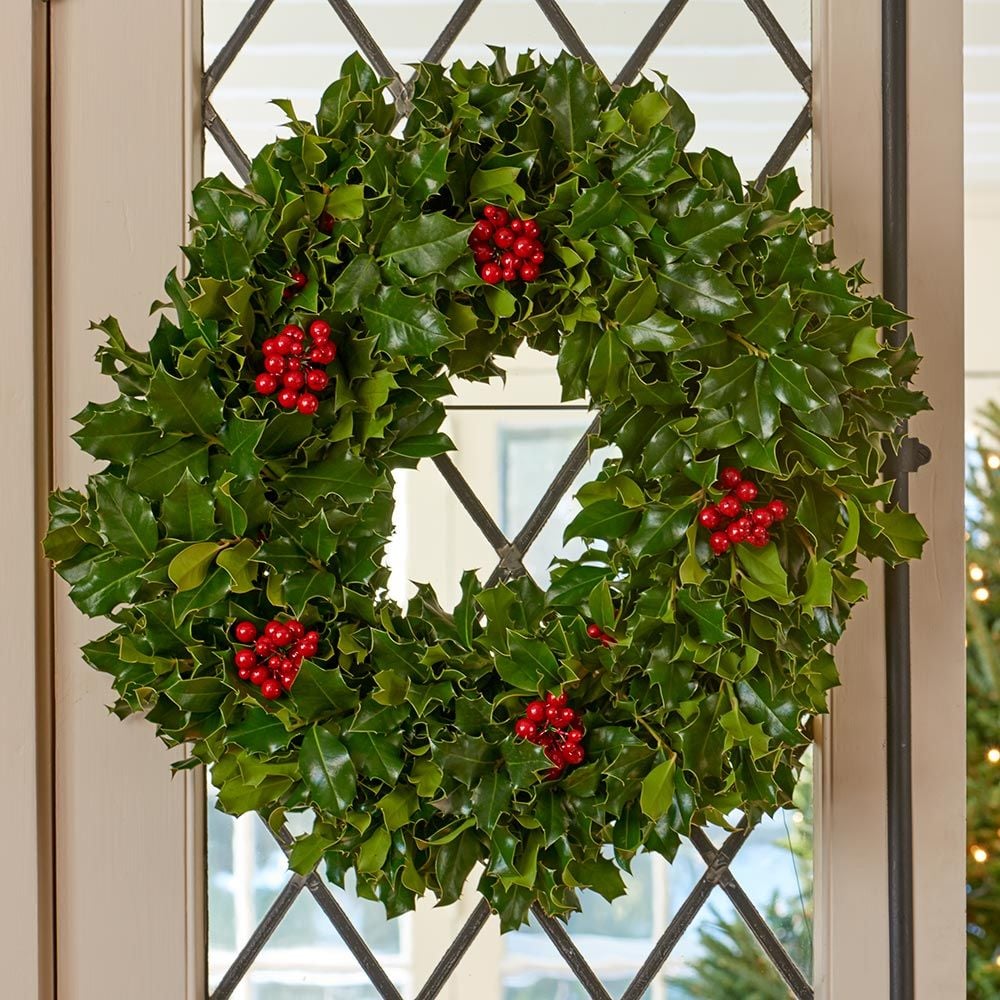 Traditional Holly Wreath White Flower Farm