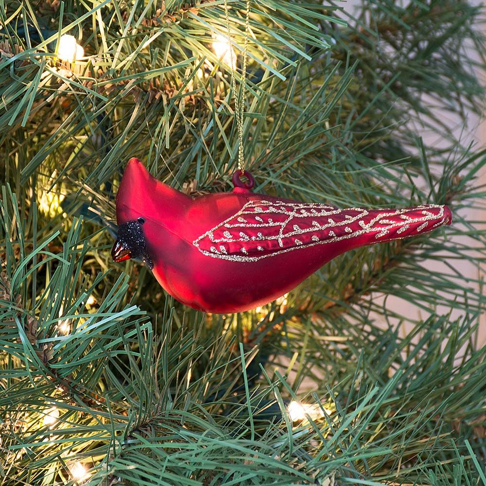 Hand Blown Glass Cardinal Ornament White Flower Farm