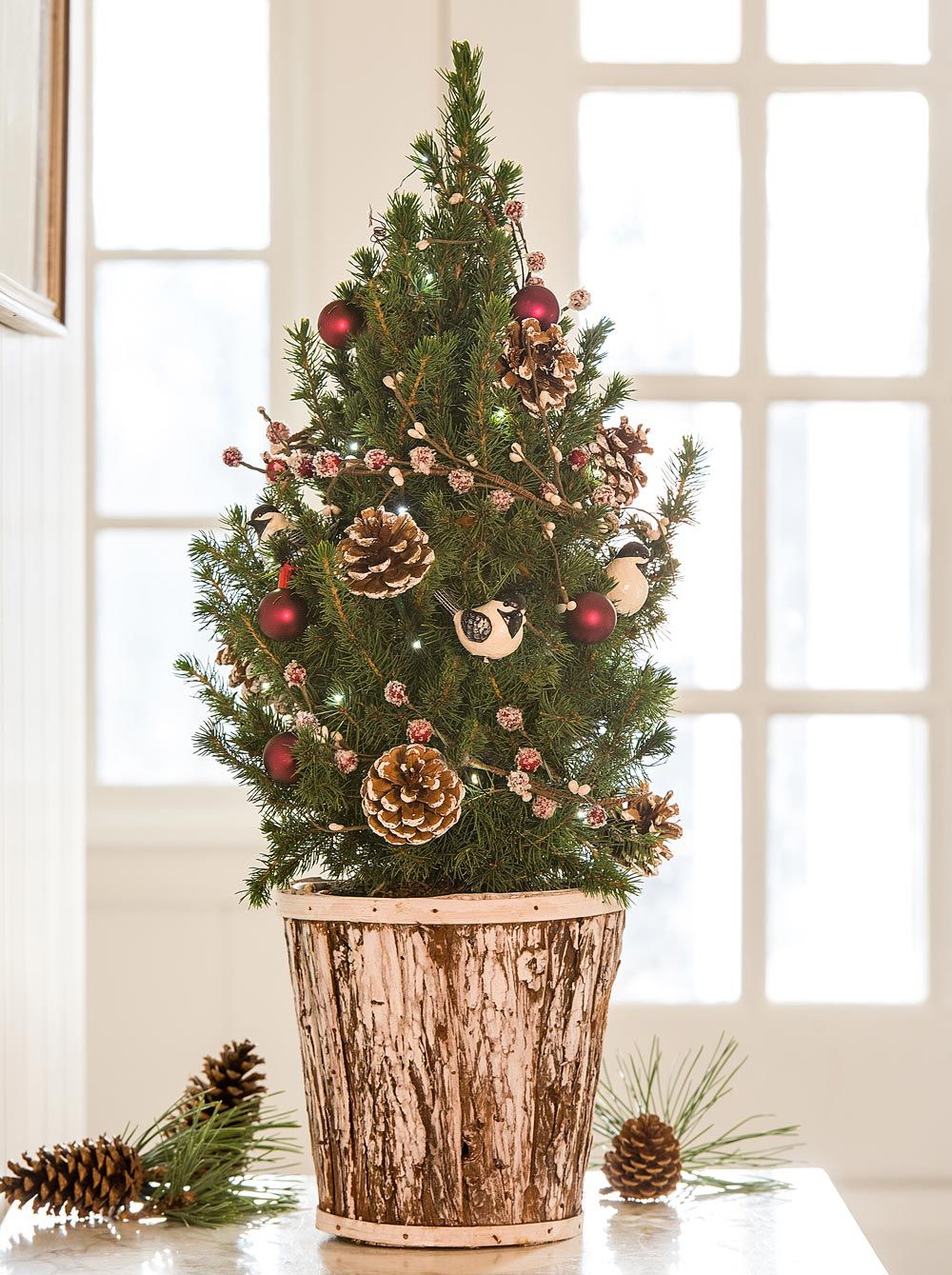 Chickadee Tabletop Tree With Lights White Flower Farm