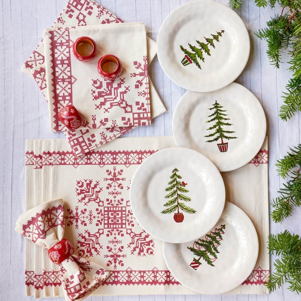 Holiday Tree Plates, set of 4 White Flower Farm