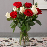  Red & White Rose Bouquet - 12 stems