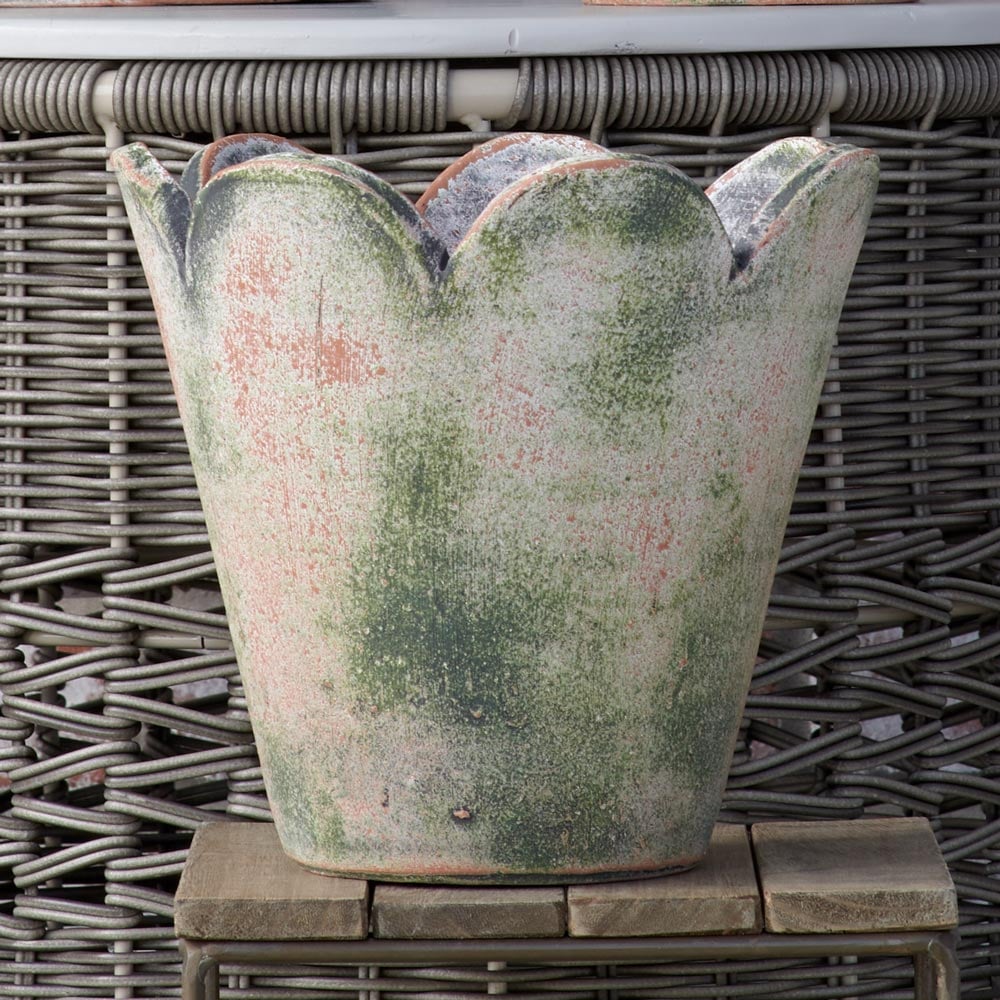 Scalloped Terracotta Pot and Saucer