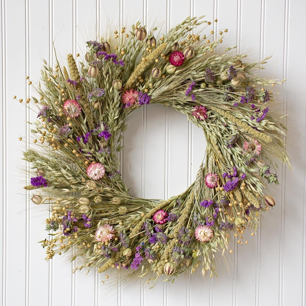 Dried Wildflowers and Grasses Vine Wreath (Cream)