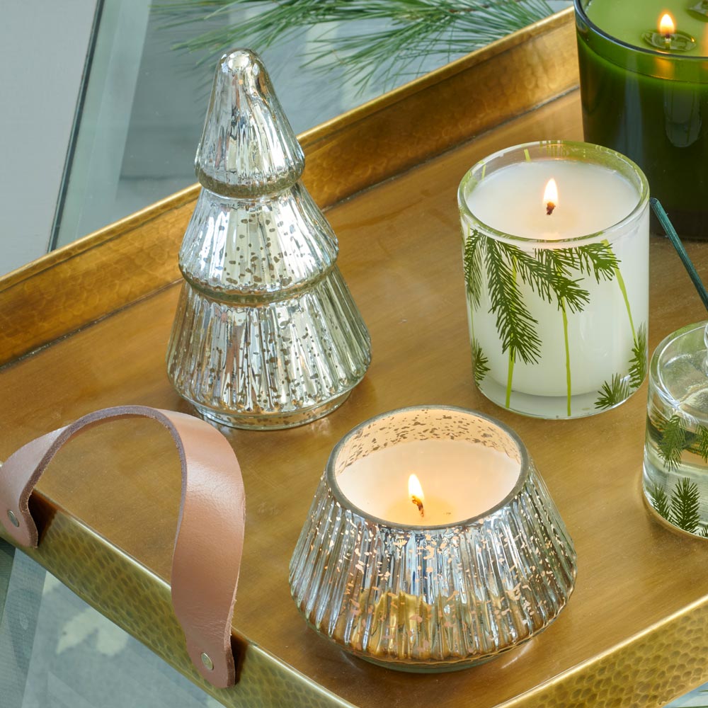 Etched Mercury Glass Balsam & Cedar Tree Candle