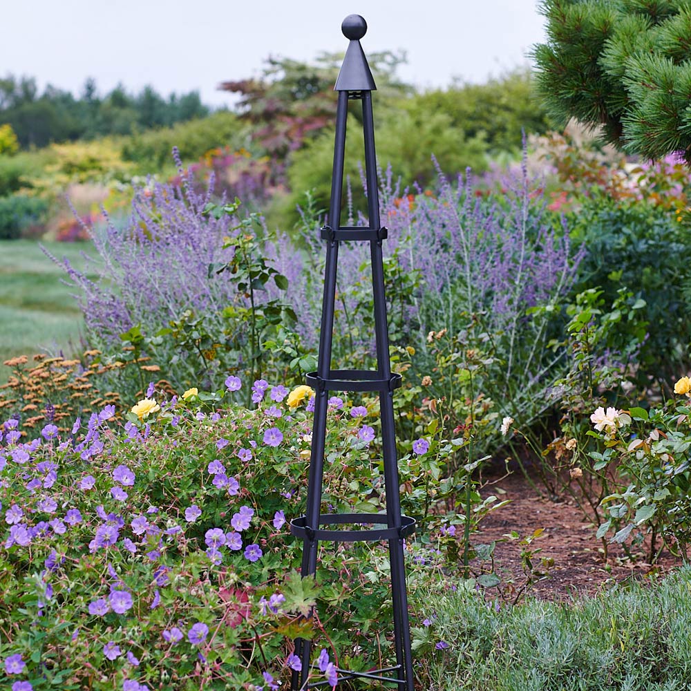 Flower Support 30" Small Wrought Iron Sphere and Finial Obelisk Trellis 