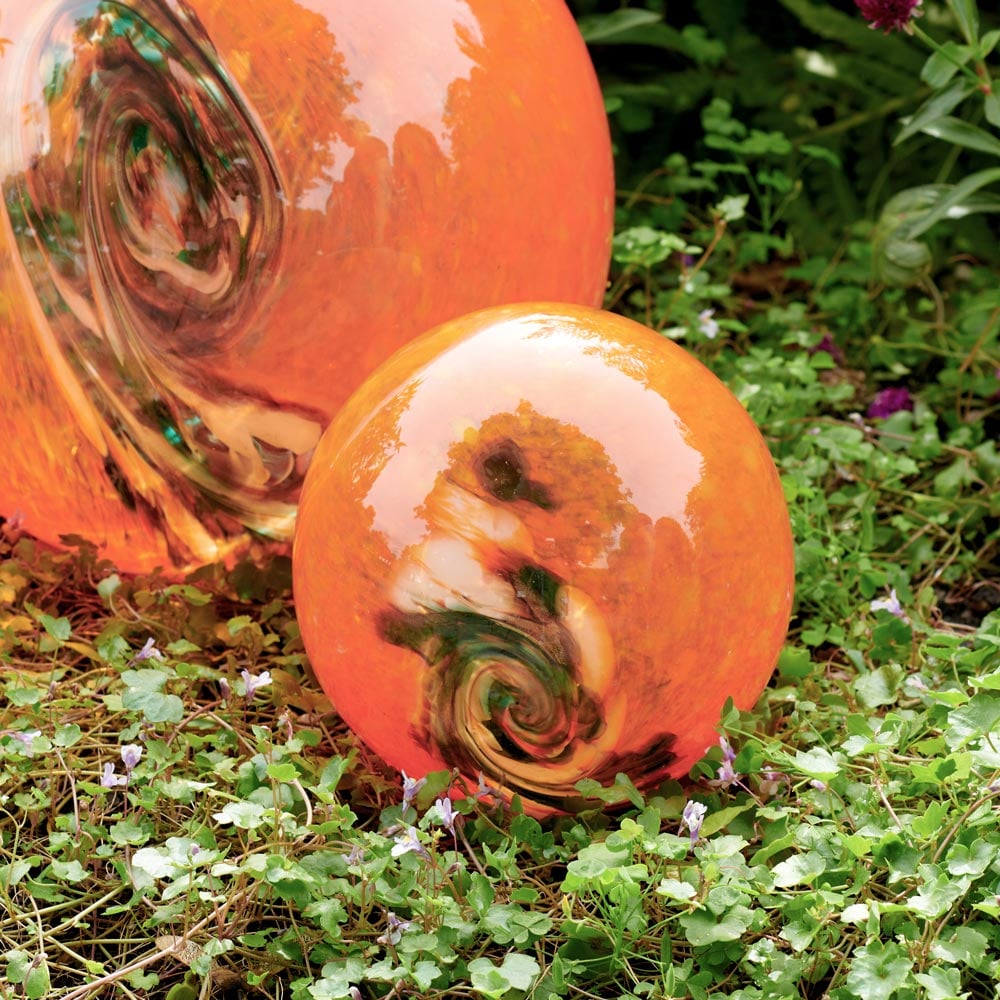 Orange Blown-Glass Solar Globe