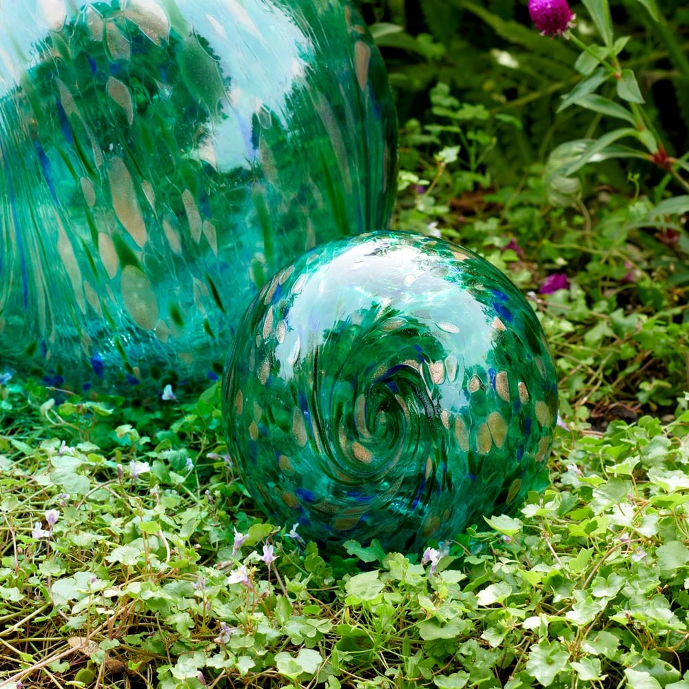 Green Blown-Glass Solar Globe
