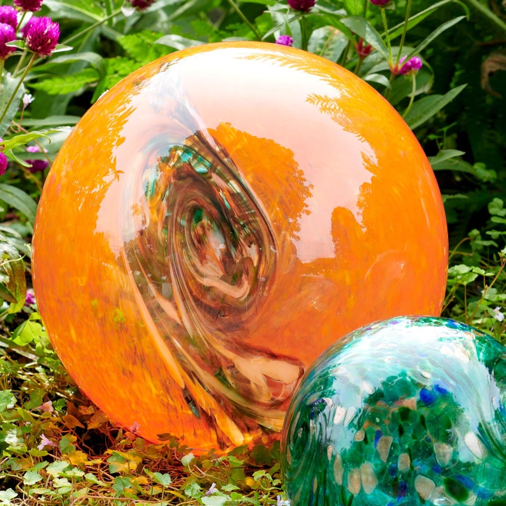 Orange Blown-Glass Solar Globe