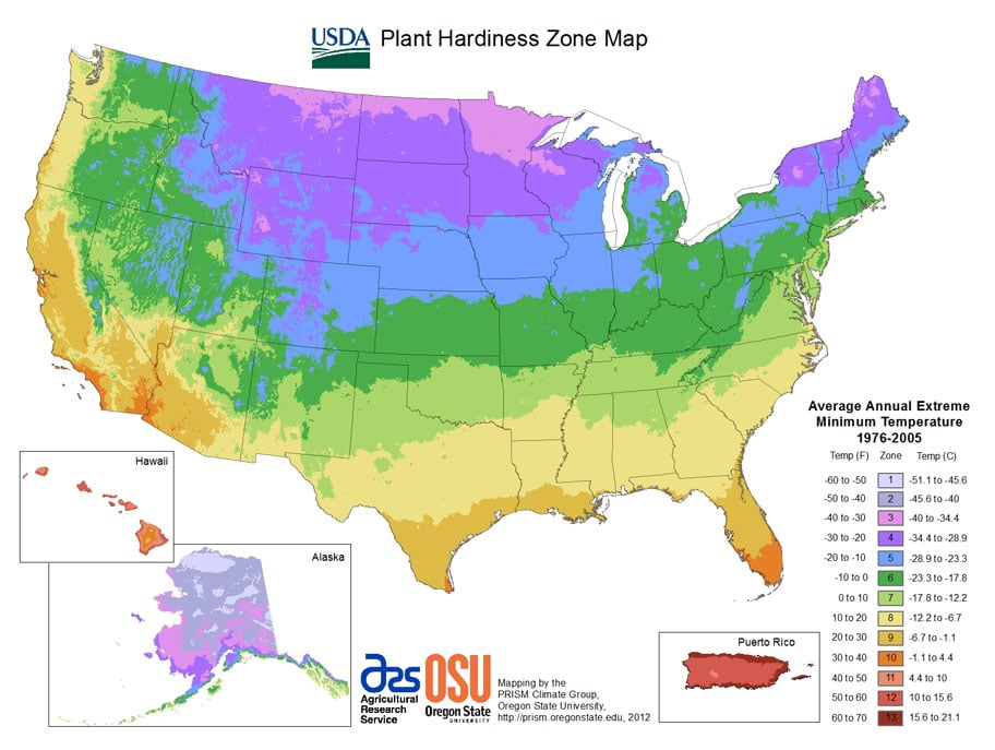 USDA Hardiness Zones Map