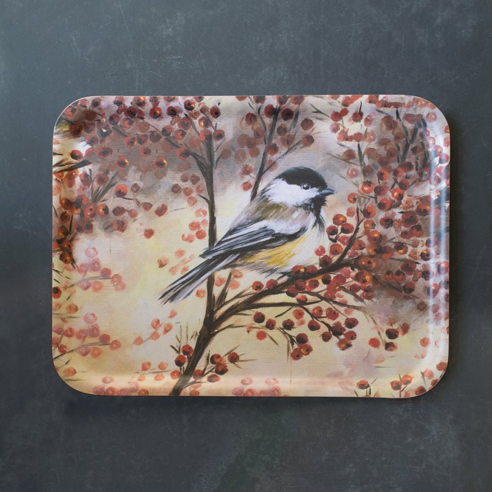 Chickadee & Berries Holiday Tray