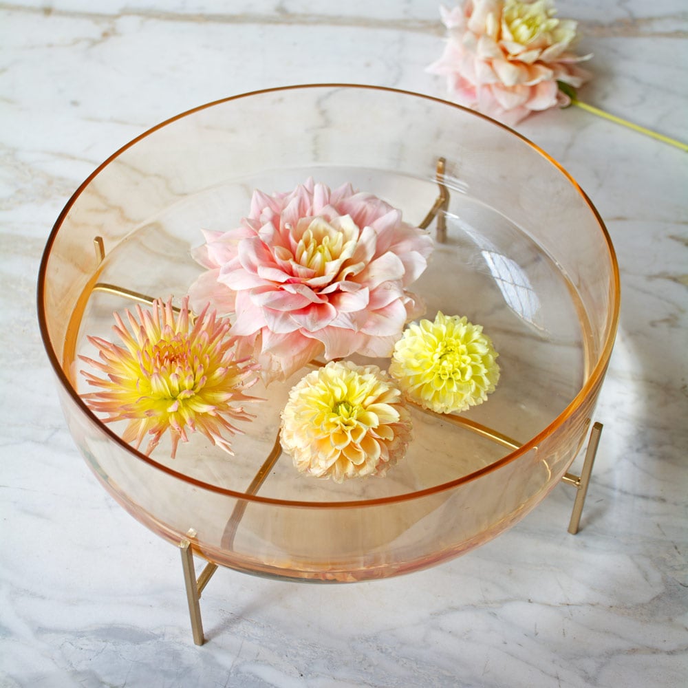 Amber Glass Bowl With Gold Metal Stand