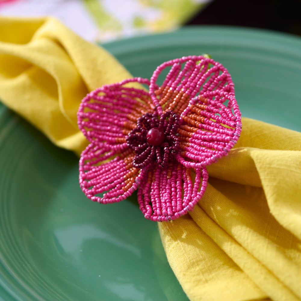 Beaded Blossom Napkin Rings, set of 4