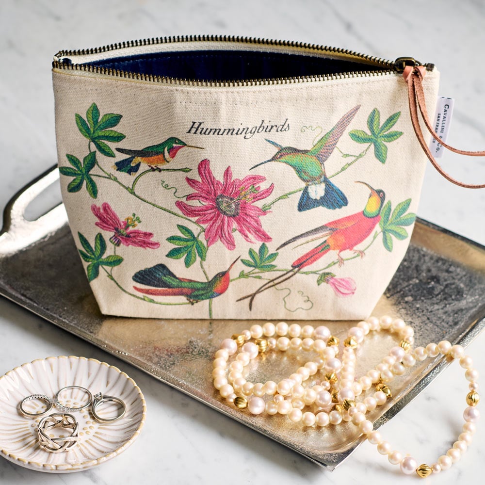 Hummingbirds & Blooms Cotton Canvas Pouch – Standard Shipping Included