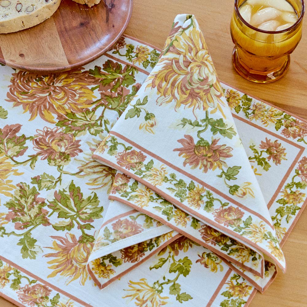 Golden Dahlia Napkins, Set of 4 - Standard Shipping Included