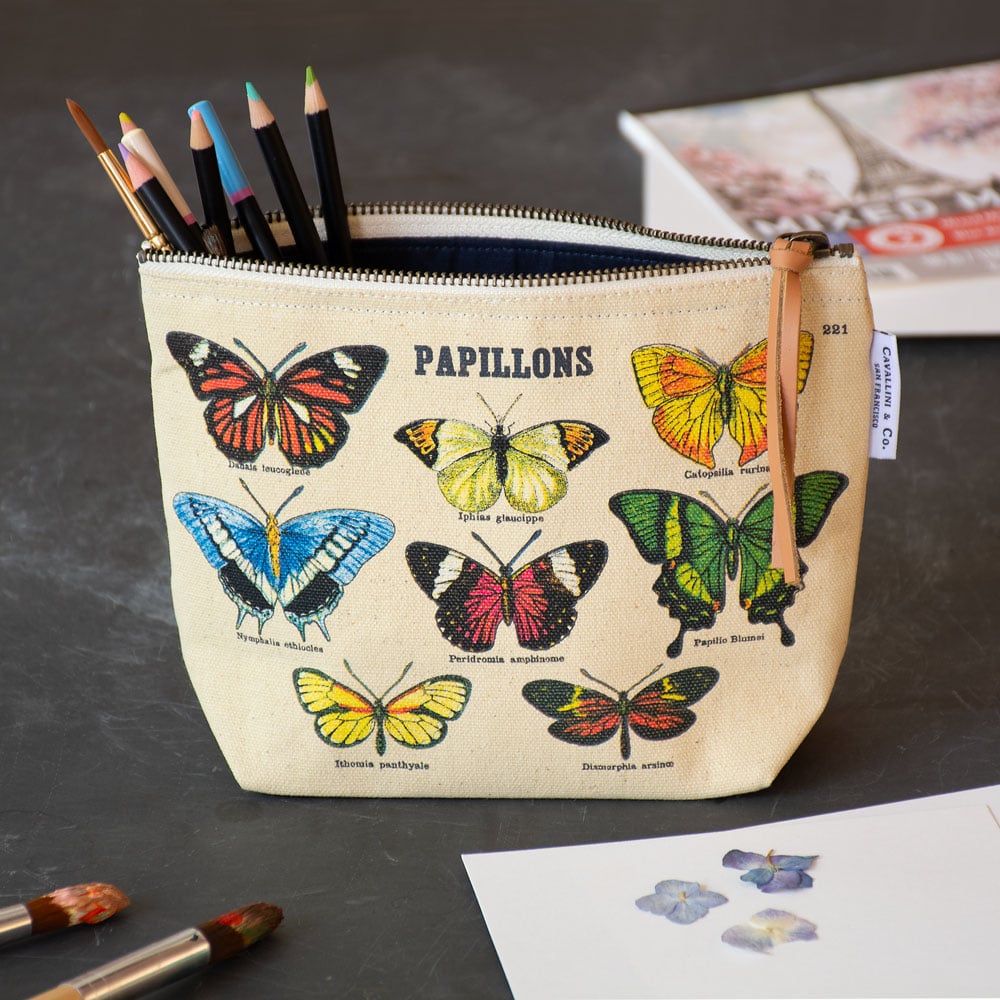 Papillons Cotton Canvas Pouch - Standard Shipping Included