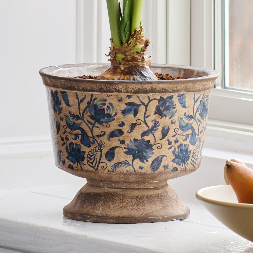Delft Blue Floral Pedestal Cachepot
