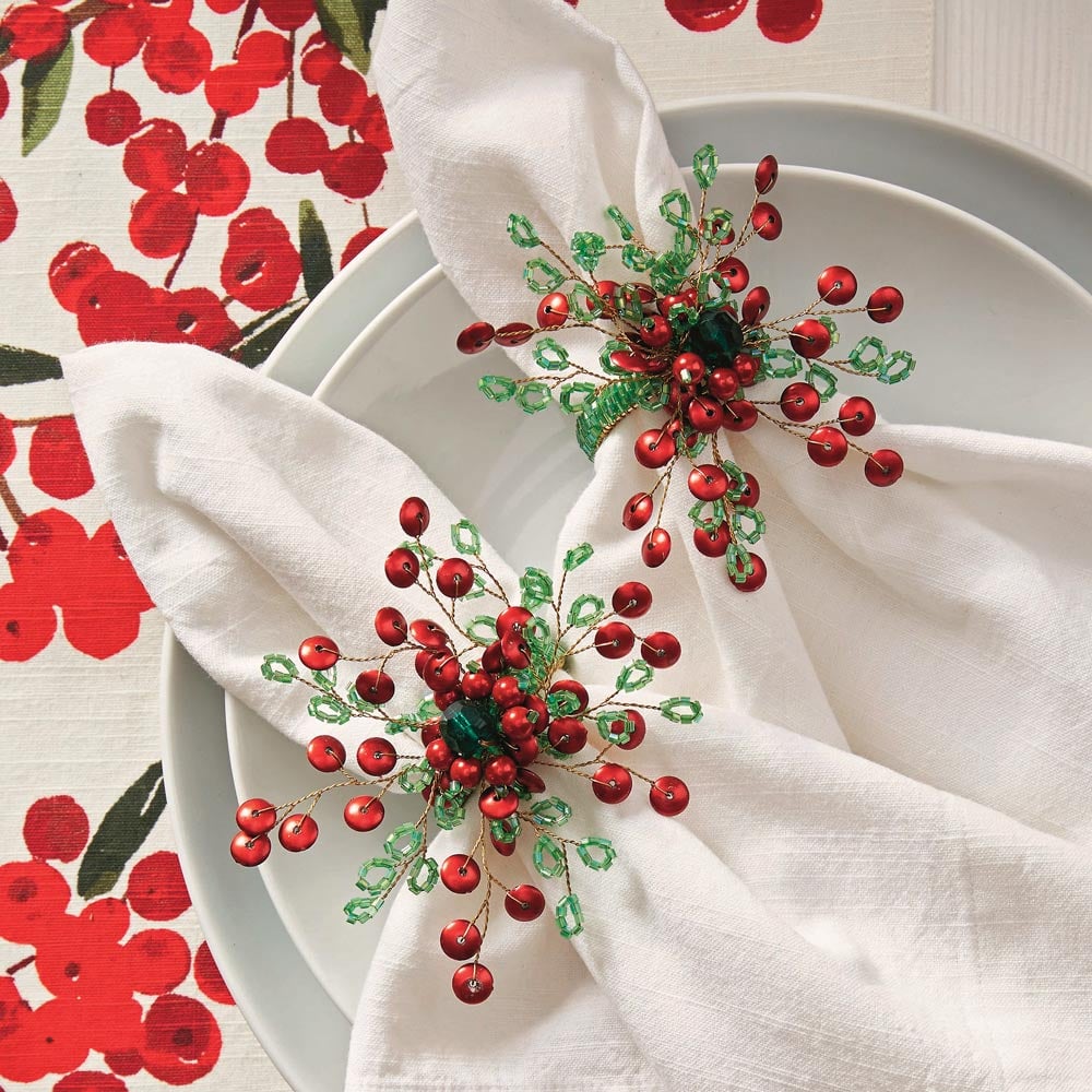 Holiday Berries Napkin Rings Set of 4 Standard Shipping Included White Flower Farm
