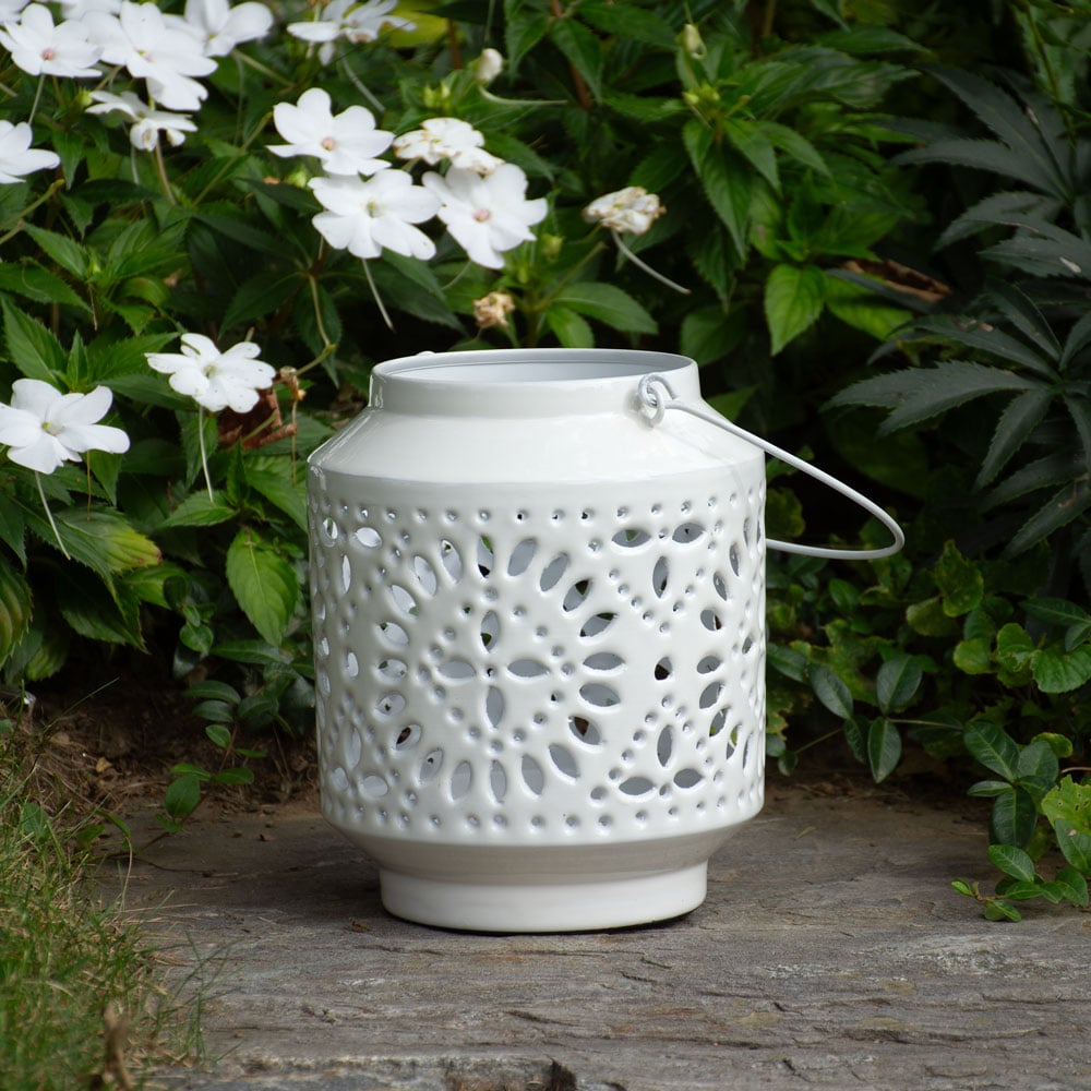 Aura Enamel Lantern, White