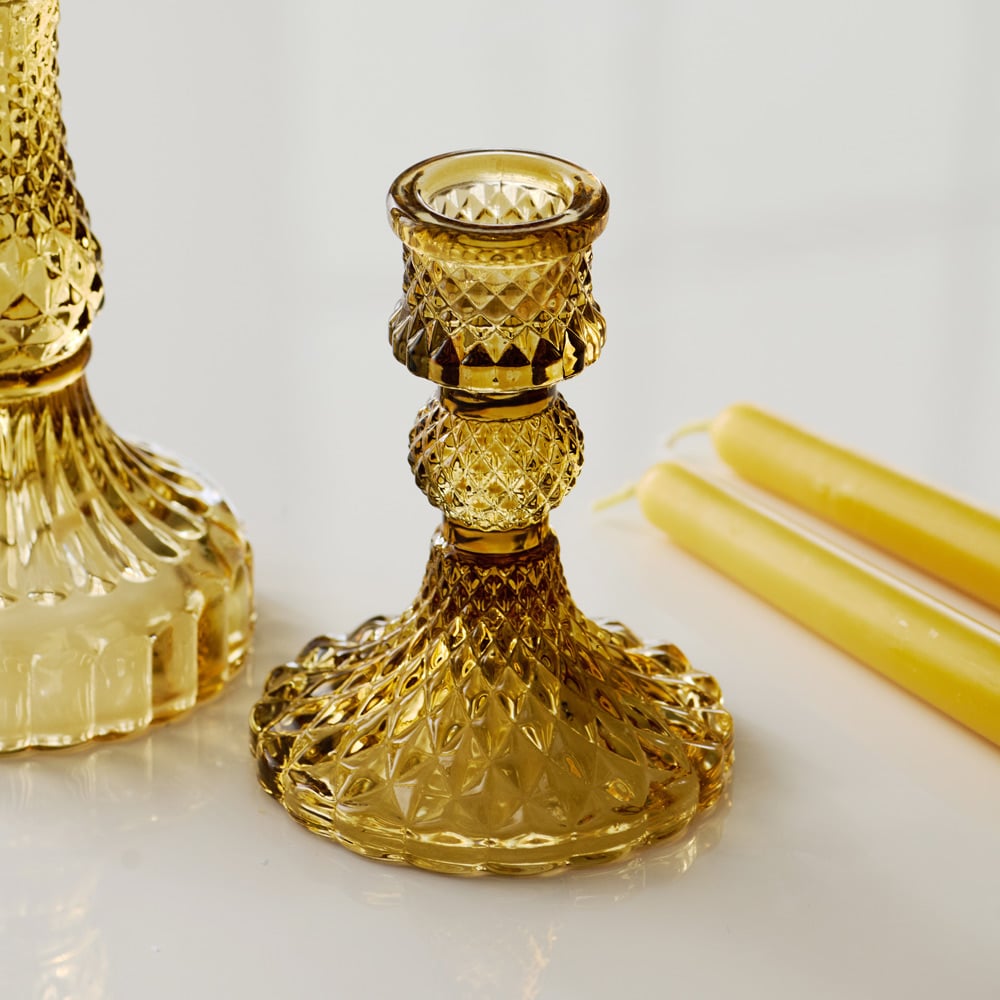 Amber Glass Candlestick 