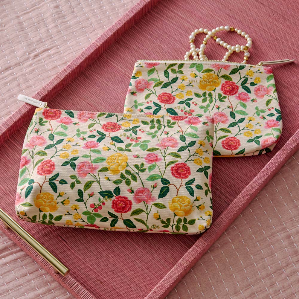 Cotton Canvas Rose Pouches, Set of 2