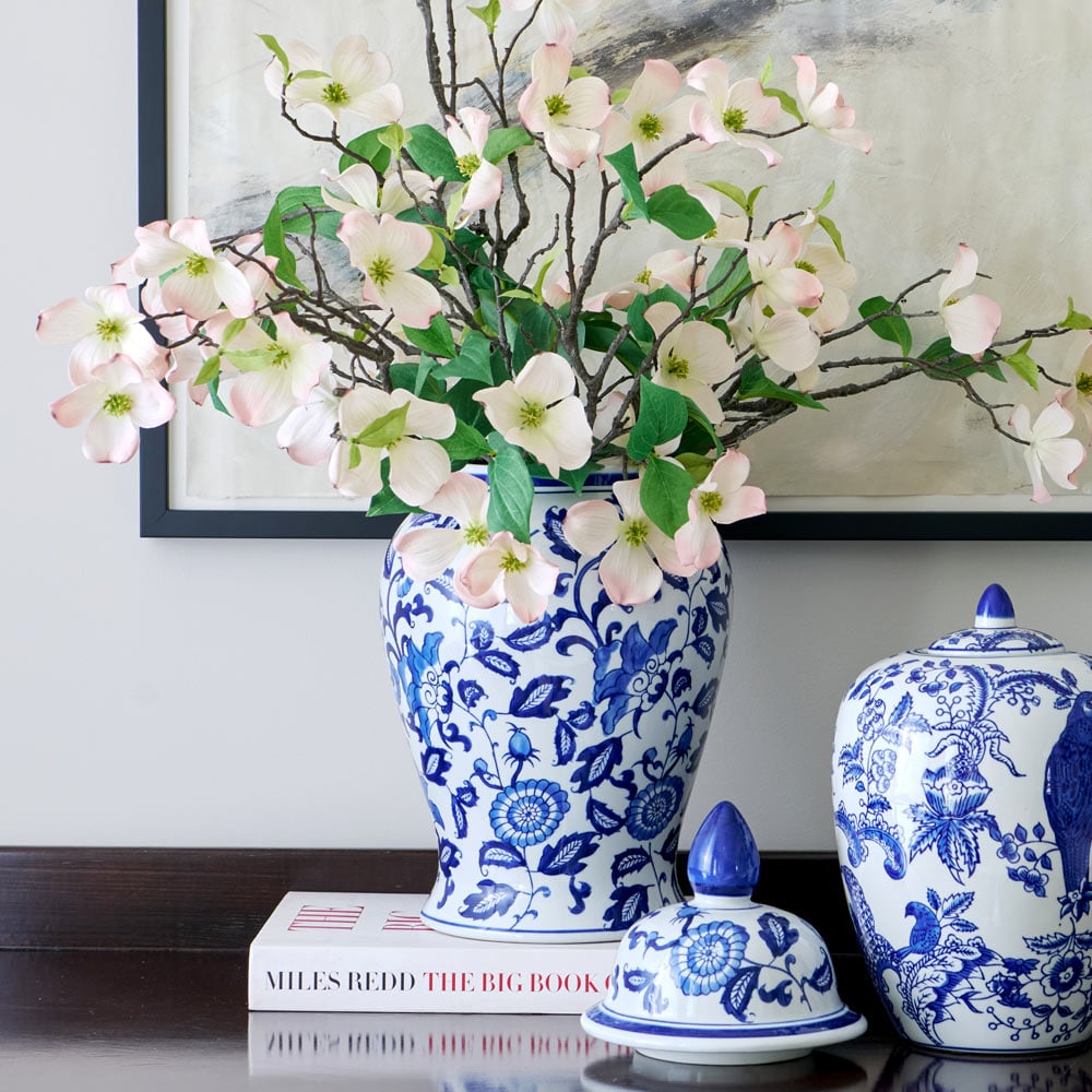 Chinoiserie Floral Ginger Jar, White & Blue