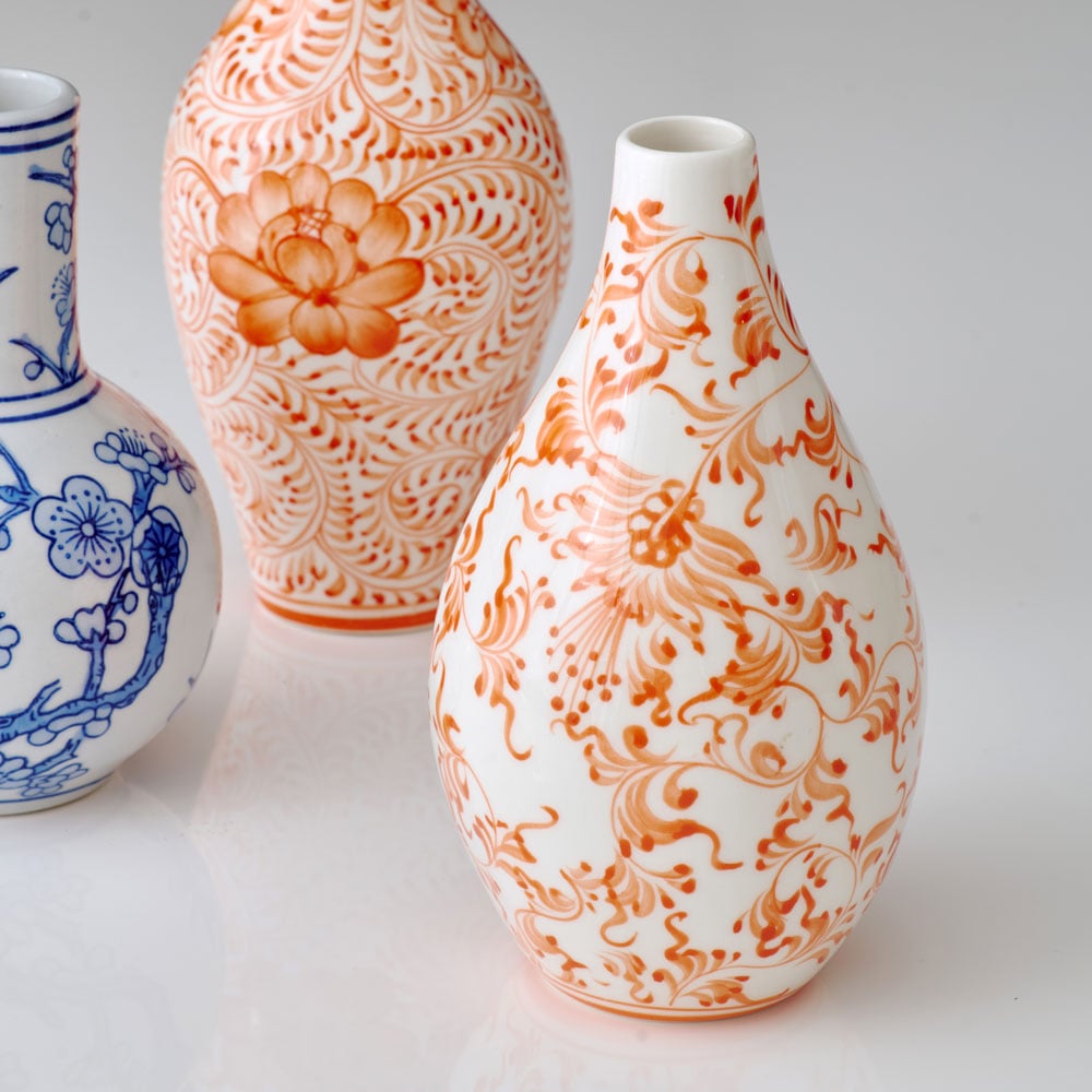 Chinoiserie Floral Bud Vase, Coral 