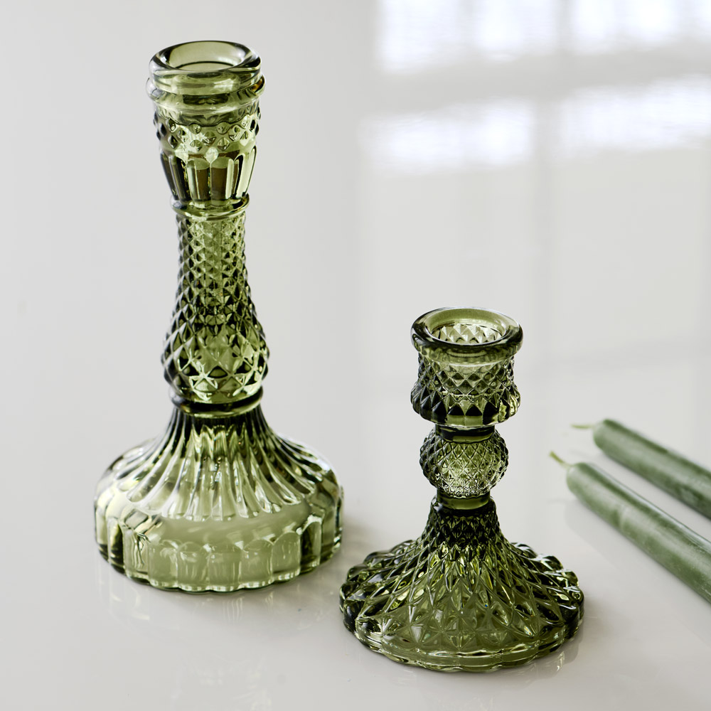 Moss Green Glass Candlestick