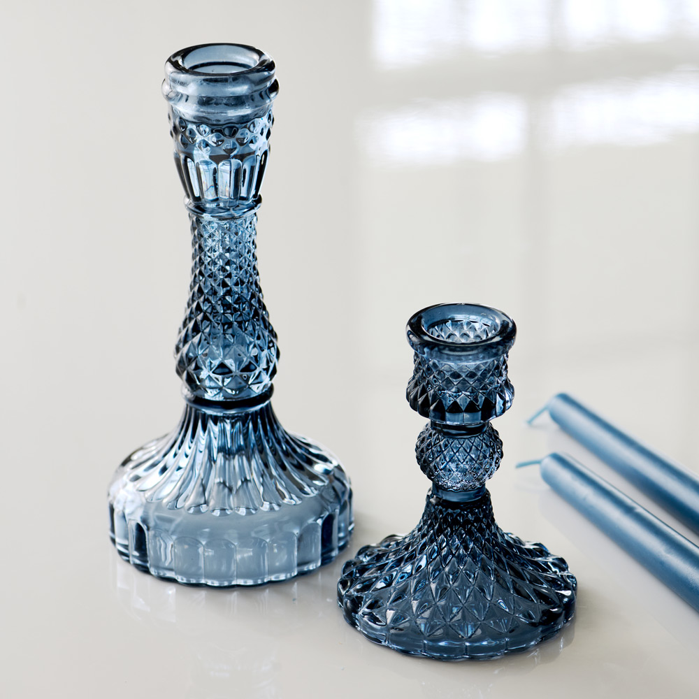 Smoky Blue Glass Candlestick