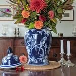  Chinoiserie Bird Ginger Jar, Deep Blue & White