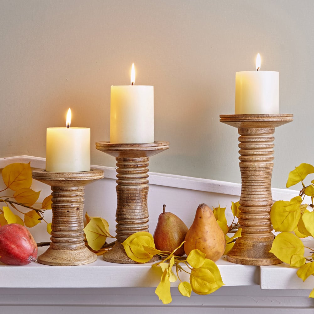 Trio of Wooden Pillar Candleholders
