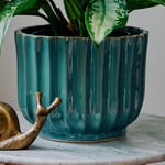  Teal Ribbed Planter